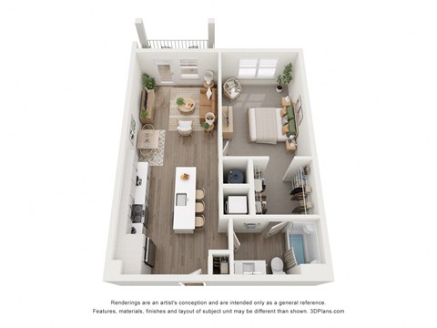 Floor plan for 1 bed, 1 bath, 748 sqft